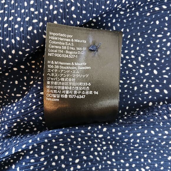 H&M Navy Speckle Ruffled Peplum Blouse 12 sheer retro 80s repaired LS - Picture 10 of 16